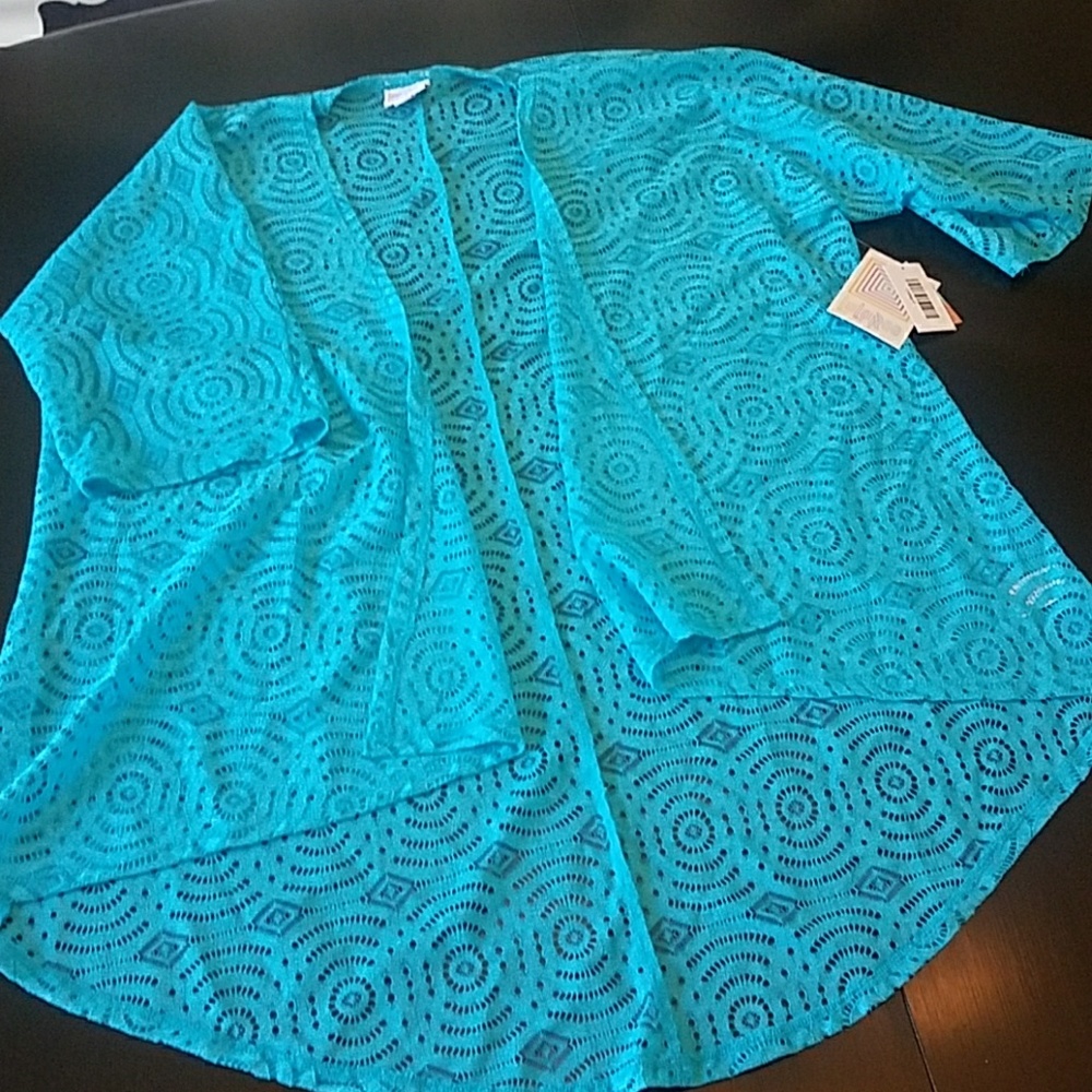 Ocean Aqua Blue Lace cut out LuLaRoe Lindsay Cover sz Small NEW UNICORN